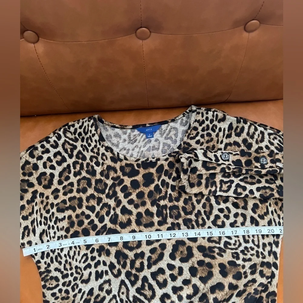 Apt 9 S Black Browns Leopard Print Shirt w/Button Detail Sleeves Drop Shoulder